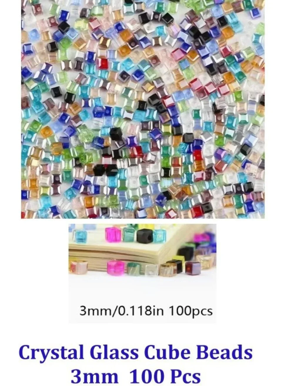 Crystal Glass Cube Beads 3mm  100 Pcs